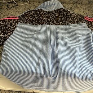 Striped and Leopard Print Shirt with Pink Accents